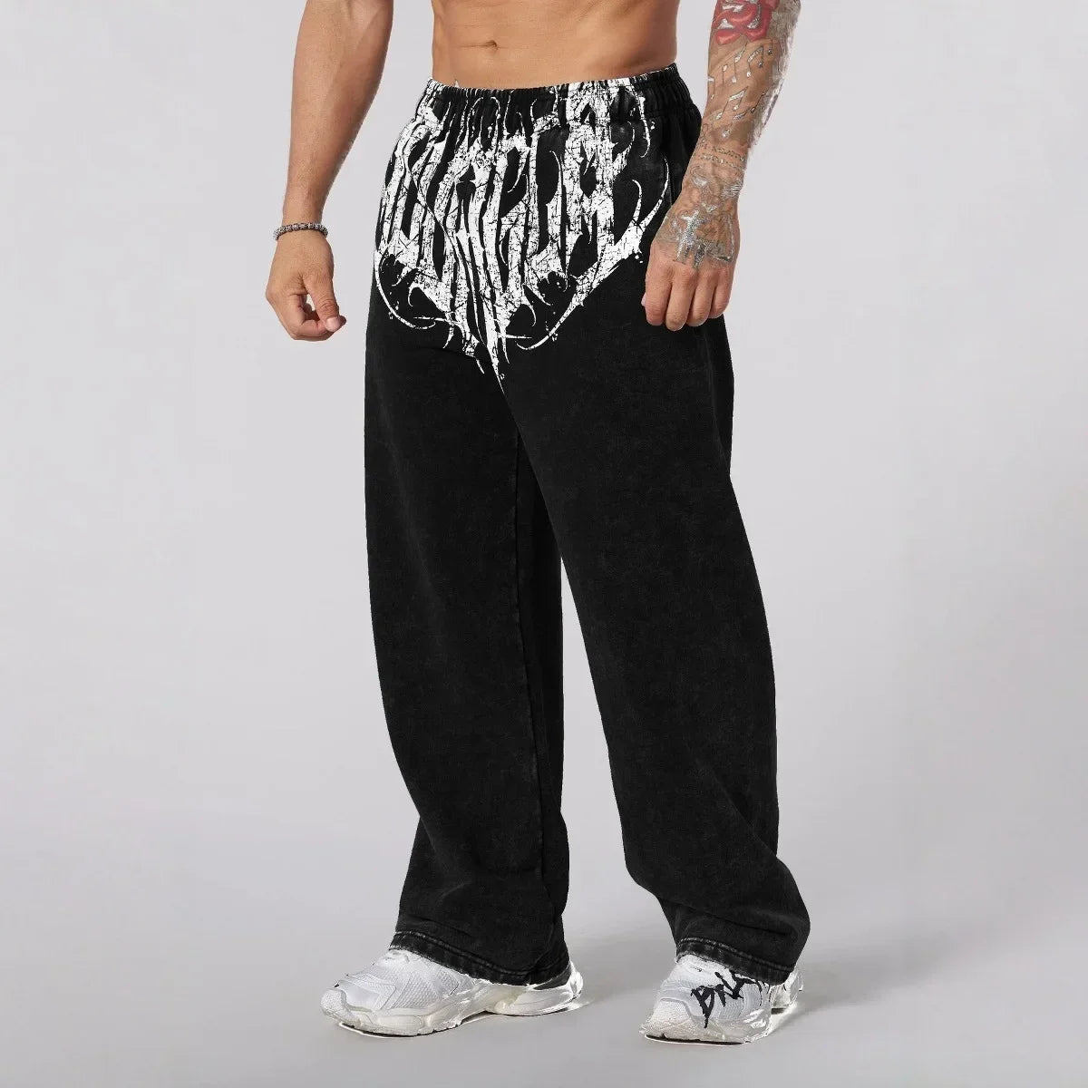 Men's straight legs wide pants fitness training casual sports outdoor running trousers fashion American style brand sports pants