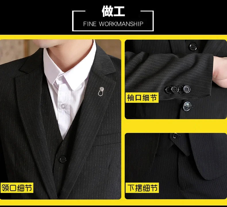 Suit (Blazer+ Vest + Trousers +) Men's Fashionable Business Solid color Gentleman's Wedding Workwear Casual Performance Suit