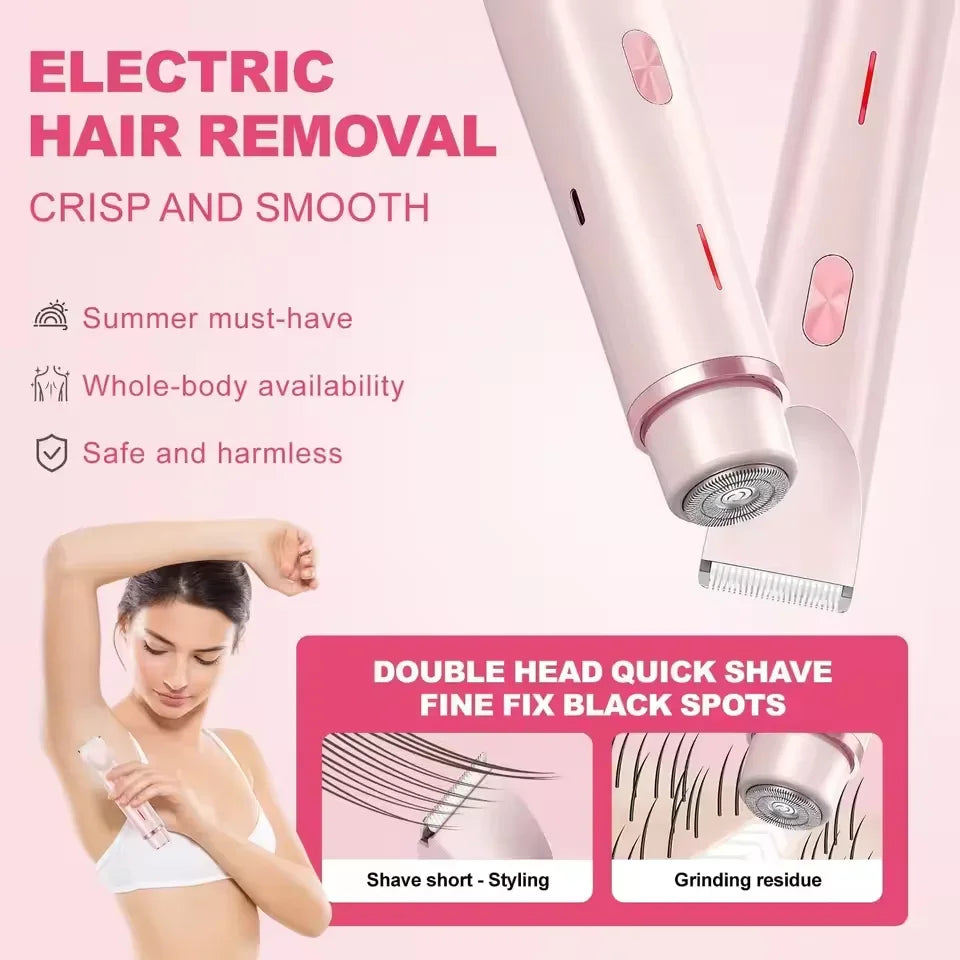 Electric Razors for Women 2in1 Bikini Trimmer Facial Mustache Shavers for Ladies Body Underarms Legs Portable Painless Epilator