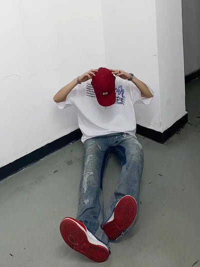 2023 Kanye Y2K Streetwear Baggy Ripped Jeans Pants Men Designer Clothes Washed Blue Straight Hip Hop Denim Trousers Ropa Hombre