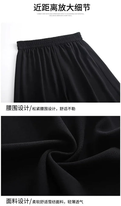 Fashion Women Trousers High Waist Wide Leg Pants Chiffon Slit Culottes Cheap Wholesale Elastic Waist Cropped Pants Free Shipping