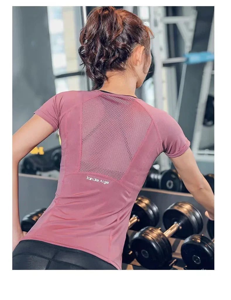 Women Yoga Tops Breathable Sport Fitness Workout Running Yoga Top Quick Dry Short Sleeve Gym T Shirt