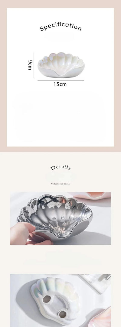Luxury Shell Soap Dish, Ceramic Bathroom Soap Holder, Punch - Free Creative Soap Tray, Minimalist Vanity Decor