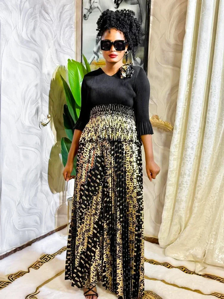 Luxury Women Chic Evening Dresses 2025 Formal Ball Gowns Elegant Party Miyake Pleated Long Sleeve Dress Female Plus Size Clothes