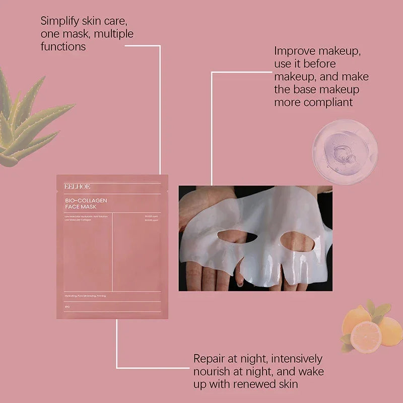 1/5 PCs Bio Collagen Face Mask Shrink Pores Deep Hydrating Overnight Mask Moisturizing Refreshing Brightening Face Skin Care