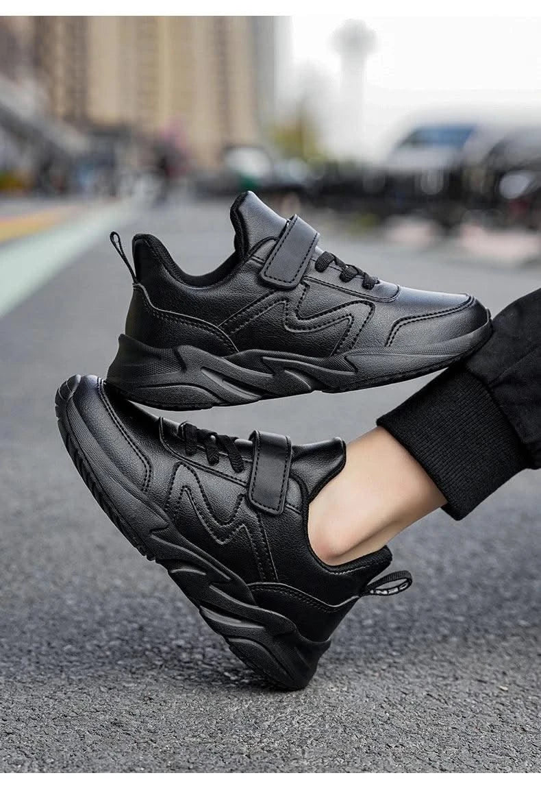 Childrens Sports Shoes for Kids Leather Black Boys Shoes Outdoor School Running Shoes Students Casual Sneakers