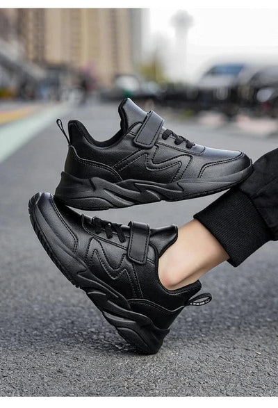 Childrens Sports Shoes for Kids Leather Black Boys Shoes Outdoor School Running Shoes Students Casual Sneakers