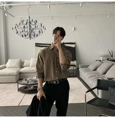 Oversized Casual Jacket Trendy Loose Shirt Men's Long-Sleeved Shirt Spring and Summer Brown TOP