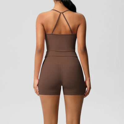 2PCS Sportswear With Pocketed Yoga Set Gym Clothes Yoga Suits For Women Tracksuits Sports Shorts Crossover Bra Gym Leggings