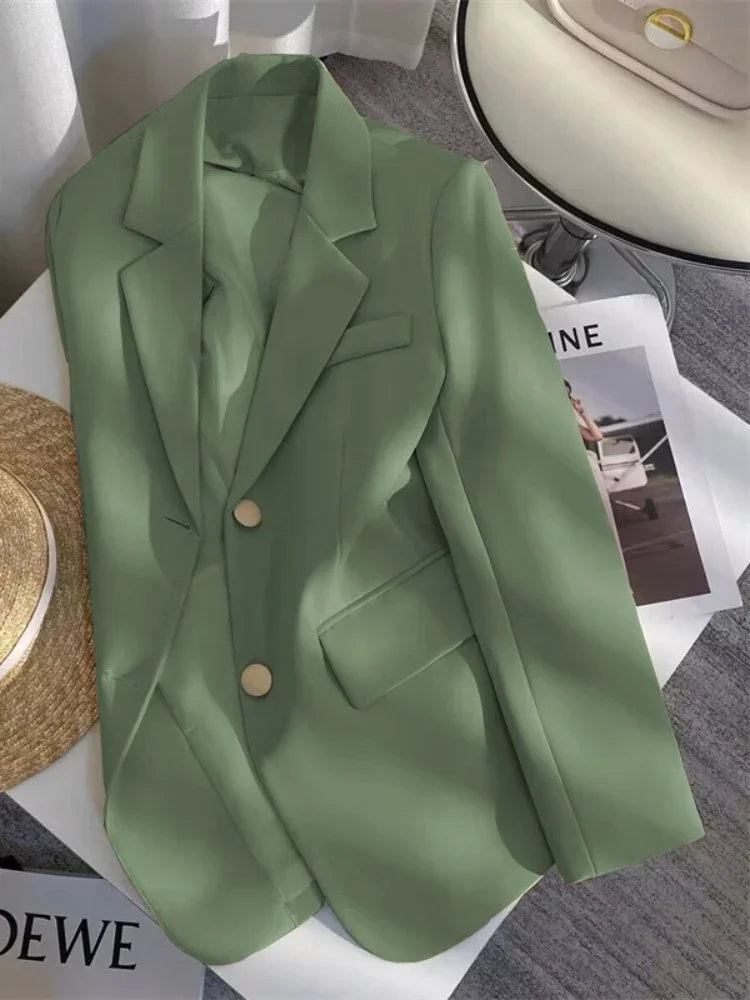 Women's Double Breasted Blazer Chic Office Lady Vintage Coat Fashion Notched Collar Long Sleeve Ladies Outerwear Stylish Tops