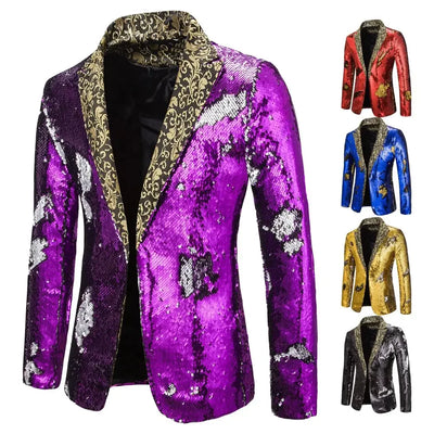 Men's Suit Shiny two-tone sequin shawl Collar suit Men's Wedding Groom Singer Dance Sequin Suit Jacket DJ Club Stage Men's suit