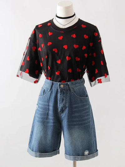 Women Denim Shorts Ripped Wide Leg Black High Waist Short Jeans Straight Leg Blue Denim Shorts For Women Summer Jean Shorts