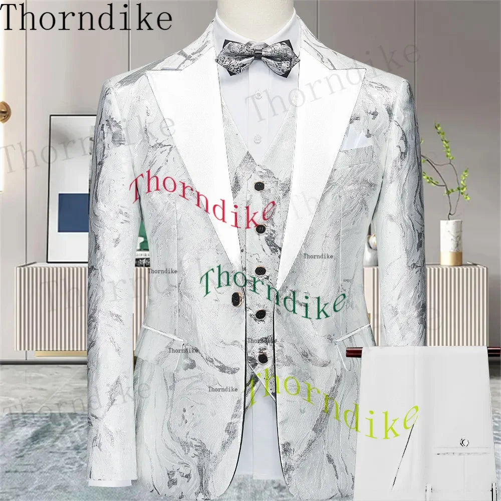 Thorndike Hot Sell Khaki Plaid Custom Made Classic Groom Tuxedo Groomsmen Best Man Suit Wedding Men's Blazer+Vest+Pants Costume