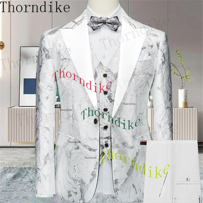 Thorndike Hot Sell Khaki Plaid Custom Made Classic Groom Tuxedo Groomsmen Best Man Suit Wedding Men's Blazer+Vest+Pants Costume