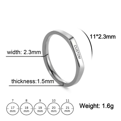 Engrave Name Finger Rings Personalized Custom Ring Gift For Woman Men Wedding Marry Silver Color Stainless Steel Jewelry