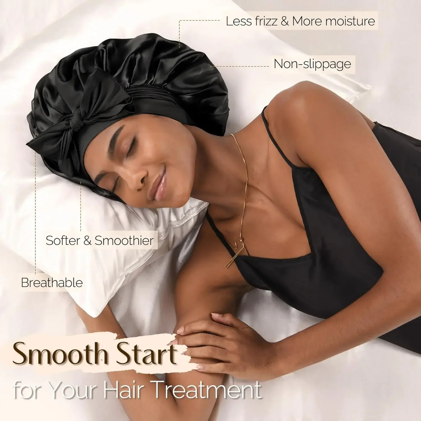 Silk Bonnet for Sleeping Women Satin Bonnet Double Layer Satin Lined Hair Bonnet with Tie Band Curly Hair