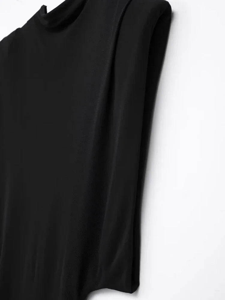 ZBZA Women's Slim Party Dresses Round Neck Sleeveless Shoulder-padded Bodycon High Waist Midi Dress Spring New Female Chic Dress