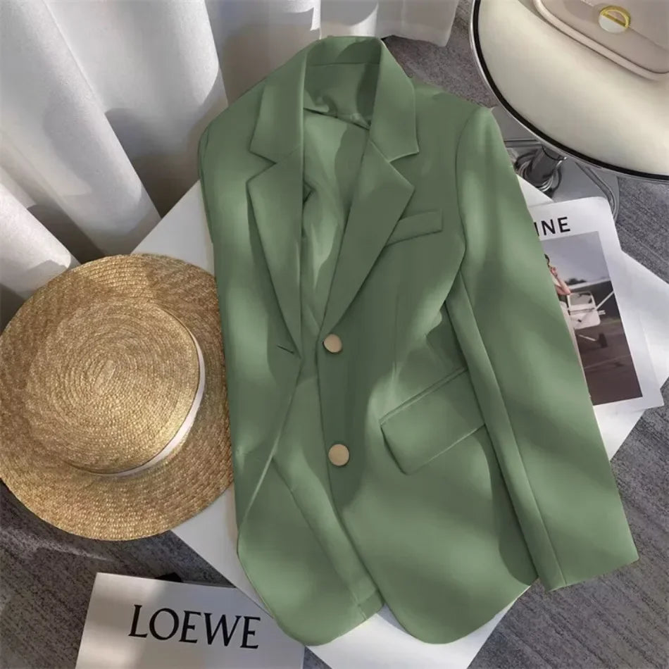 Women's Double Breasted Blazer Chic Office Lady Vintage Coat Fashion Notched Collar Long Sleeve Ladies Outerwear Stylish Tops