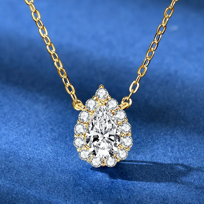 S925 Teardrop Necklace 1.0CT Pear Cut D Moissanite Pendant Necklaces for Women 925 Silver Adjustable Chain GRA Certified Jewelry