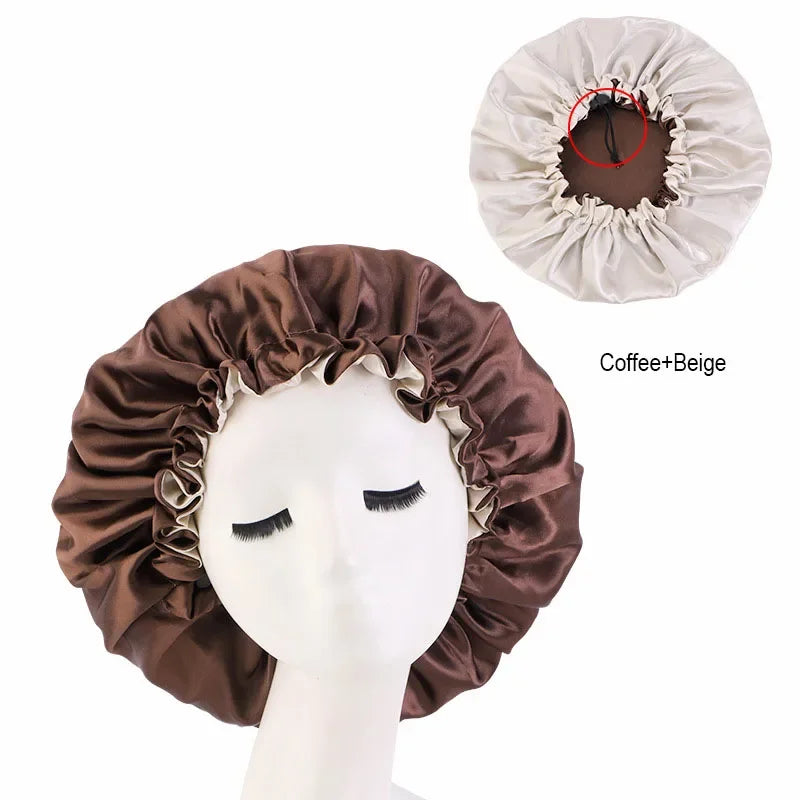 Hair Satin Bonnet For Sleeping Cap Silk Bonnet Bonnet Femme Women Night Sleep Cap Head Cover Flower Elastic Band Solid