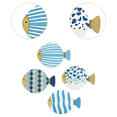 4x Wall Art Wooden Artwork Ornament Hanging Decor Ocean Theme Fish Wall Sculpture for Bathroom Home Living Room Farmhouse Garden