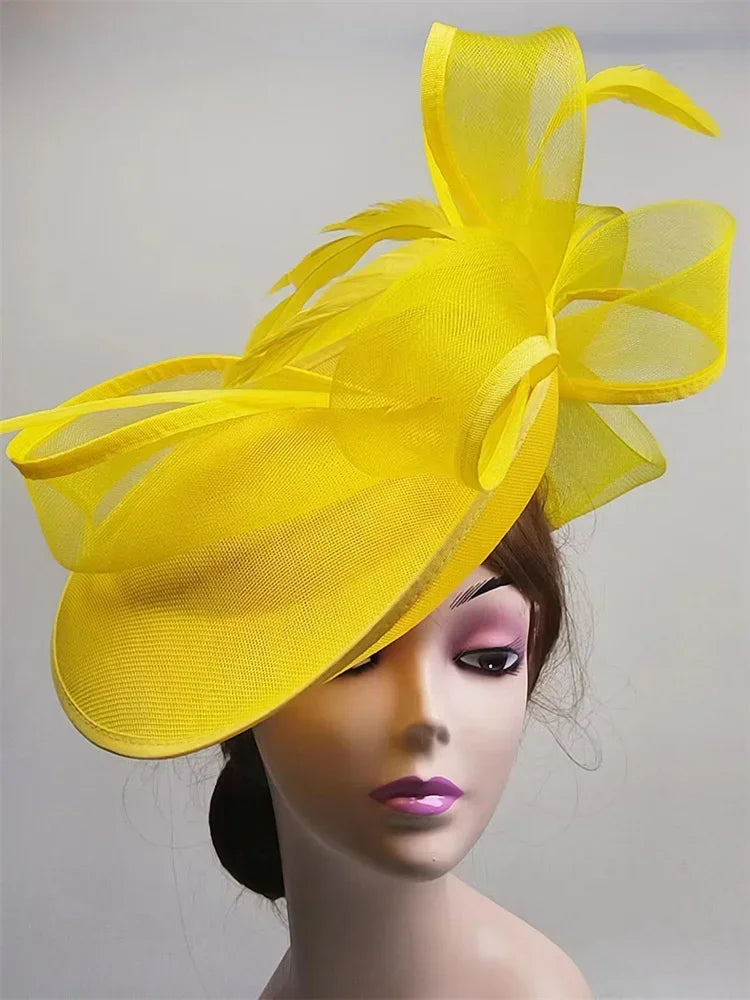 Royal Ascot Red Hair Fascinator Veils Hat Women Church Wedding Fascinaors Hat Headband Feather Derby Headpiece Ladies Chapeau