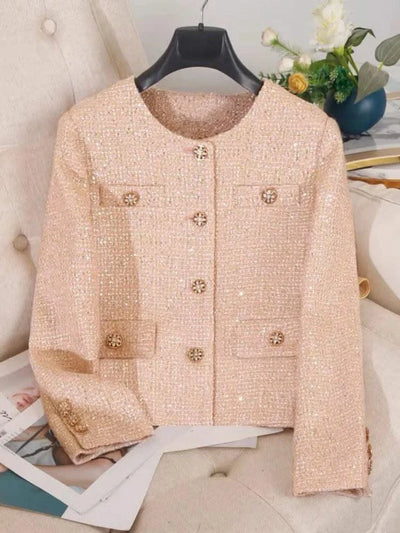 High Quality Luxury Small Fragrance Tweed Jacket Women High-end Sequins Slim Woolen Coat Korean Fashion Outwear Jaqueta Feminina
