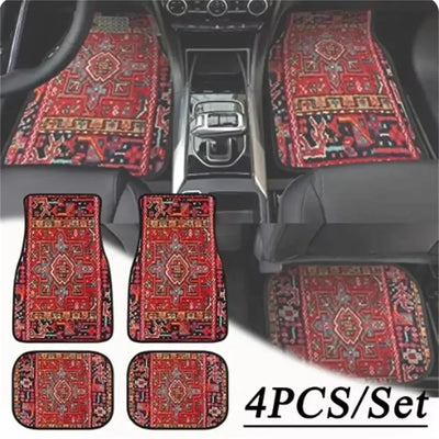 4 Pcs Car Floor Mats Bohemian Pattern European Ethnic Auto Rubber Carpet Universal Interior Accessories for Front and Rear Seats