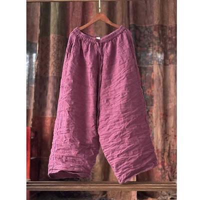 Women Cotton Linen Natural Fabric Pants Femme Elastic Waist Drawstring Summer Fashion Japanese Casual Pants Wide Leg Trousers