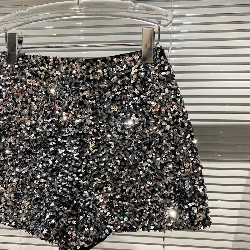 2025 New Summer Spring New Full Sequined Shiny Casual Shorts Heavy Zipper Nightclub Socialite Short Shorts Hot Pants for Women - Elanique