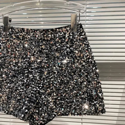 2025 New Summer Spring New Full Sequined Shiny Casual Shorts Heavy Zipper Nightclub Socialite Short Shorts Hot Pants for Women - Elanique