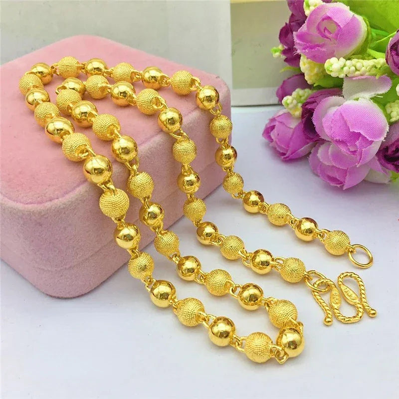Luxury 18K Gold Necklace for Men Women Thick Yellow Gold Necklace for Wedding Engagement Anniversary Beads Chain Jewelry Gifts