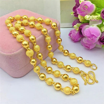 Luxury 18K Gold Necklace for Men Women Thick Yellow Gold Necklace for Wedding Engagement Anniversary Beads Chain Jewelry Gifts