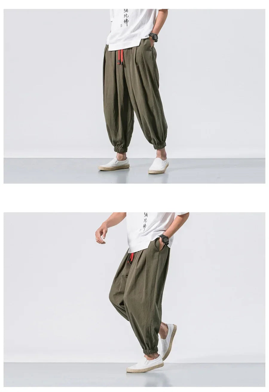 FGKKS Spring Men Loose Harem Pants Chinese Linen Overweight Sweatpants High Quality Casual Brand Oversize Trousers Male