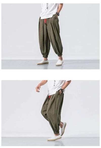FGKKS Spring Men Loose Harem Pants Chinese Linen Overweight Sweatpants High Quality Casual Brand Oversize Trousers Male