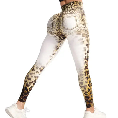 Leopard Print Yoga Pants Seamless Bleaching Print High Waist Peach Buttock Fitness Sports Trousers Breathable