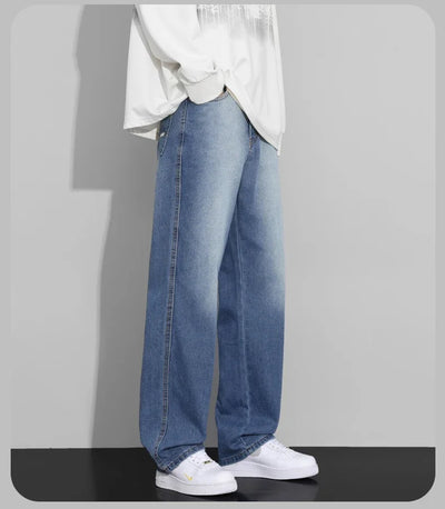 Men Designer Jeans Autumn New Embroidered Label Gradient Fashion Trousers Denim Male Korean Wide Straight Casual Pants