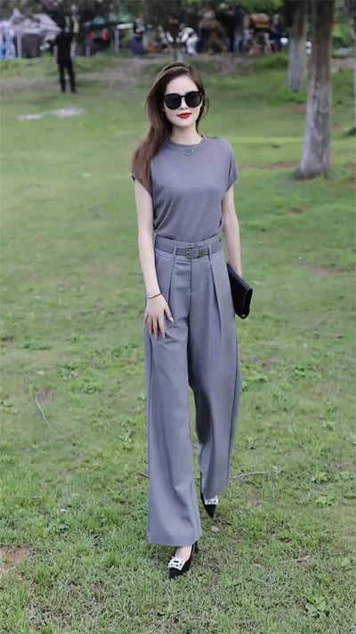 Trousers Woman Wear To Work Summer 2024 Office Professional Wide Leg Top and Pant Sets for Women 2 Pieces Tailor Casual Elegant