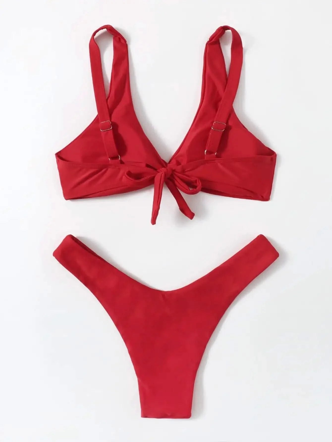 OIINAA Bathing Suit Women Solid Sexy Swimsuit Bow Tie Drawstring Lace Up Summer Bikini Set Two-pieces Beachwear Thong Biquinis