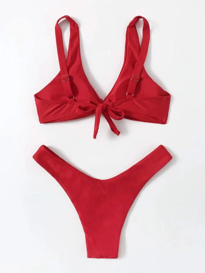OIINAA Bathing Suit Women Solid Sexy Swimsuit Bow Tie Drawstring Lace Up Summer Bikini Set Two-pieces Beachwear Thong Biquinis