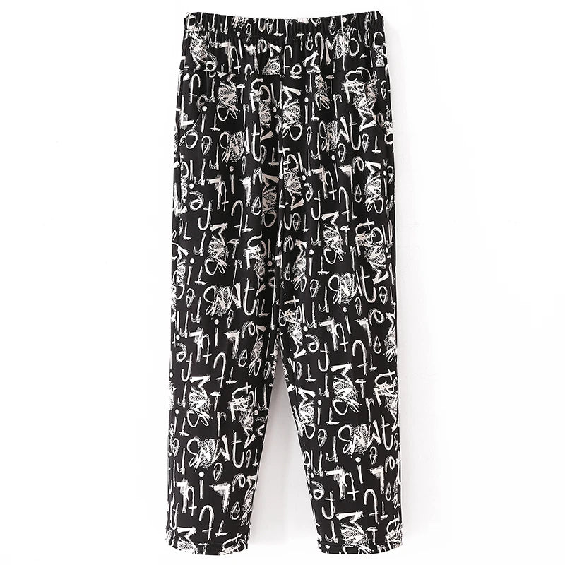 XL-8XL Summer Women Harem Pants Casual High Waist Pants Printed Elastic Waist Middle Aged Women Trousers Summer Bottoms