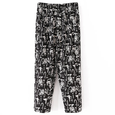 XL-8XL Summer Women Harem Pants Casual High Waist Pants Printed Elastic Waist Middle Aged Women Trousers Summer Bottoms
