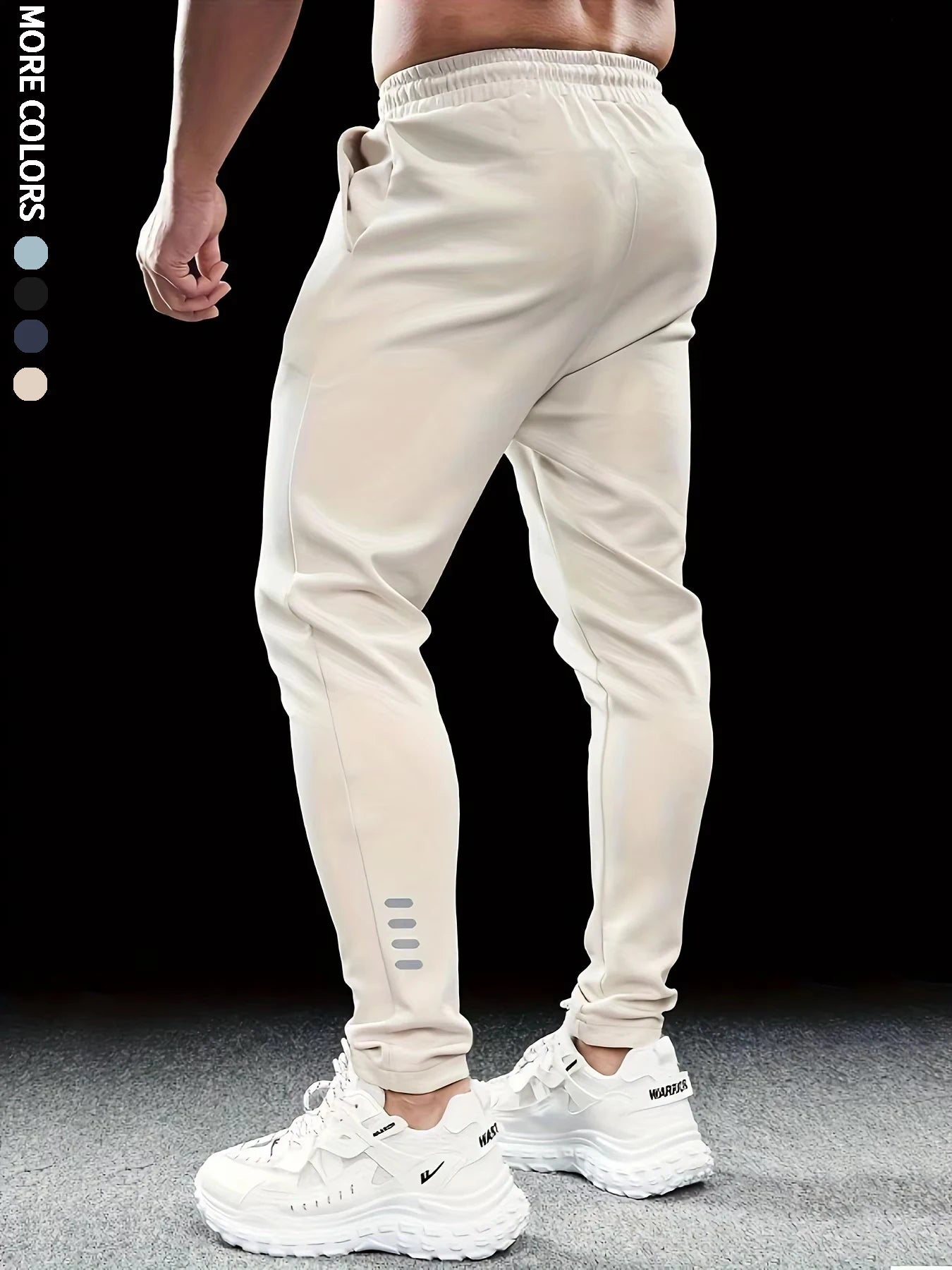 Men's athletic casual pants, simple, leg reflective strip design, elastic waistband, suitable for daily, running, multi-scene