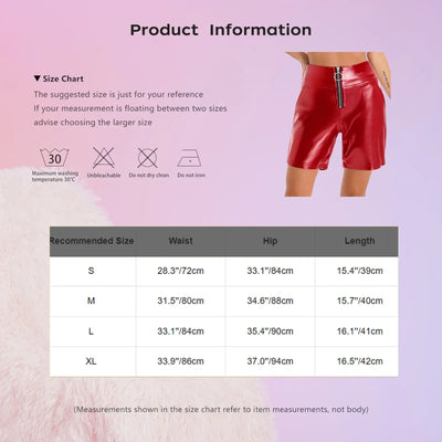 Womens Metallic Shiny Biker Tights Shorts High Waist Front Zipper Pockets Bodycon Short Leggings Motor Riding Dance Shorts