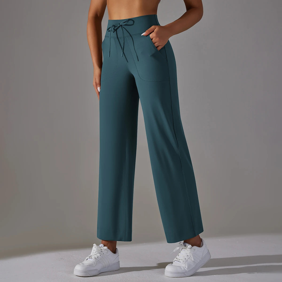 Wide Leg Pants With Pockets Women's Loose Yoga High Waist Legging Drawstring Outdoor Casual Jogging Gym Sports Flare Pants