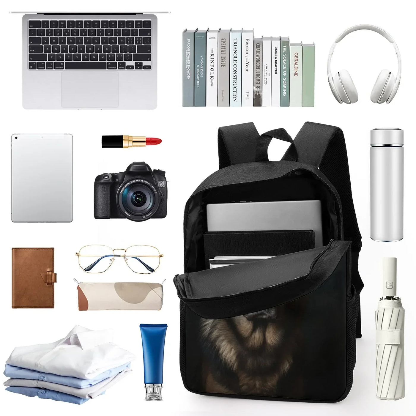 German Shepard Portrait Mochilas De Hombre Printed Zipper Backpack Book Bag Kindergarten Bag Boys 17 Inch School Backpack Bag