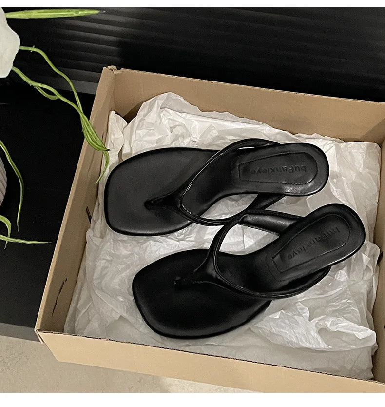 Women High-heeled Slippers 2025 Summer Clip Toe Flip Flop Fashion Pumps French Wedge Sandals Square Toe Ladies Shoes Sandalias