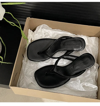 Women High-heeled Slippers 2025 Summer Clip Toe Flip Flop Fashion Pumps French Wedge Sandals Square Toe Ladies Shoes Sandalias
