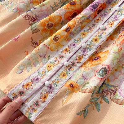 TWOTWINSTYLE Floral Printted Chic Dress For Women O Neck Long Sleeve Patchwork Sashes Temperament Dress Female Fashion KDR523818