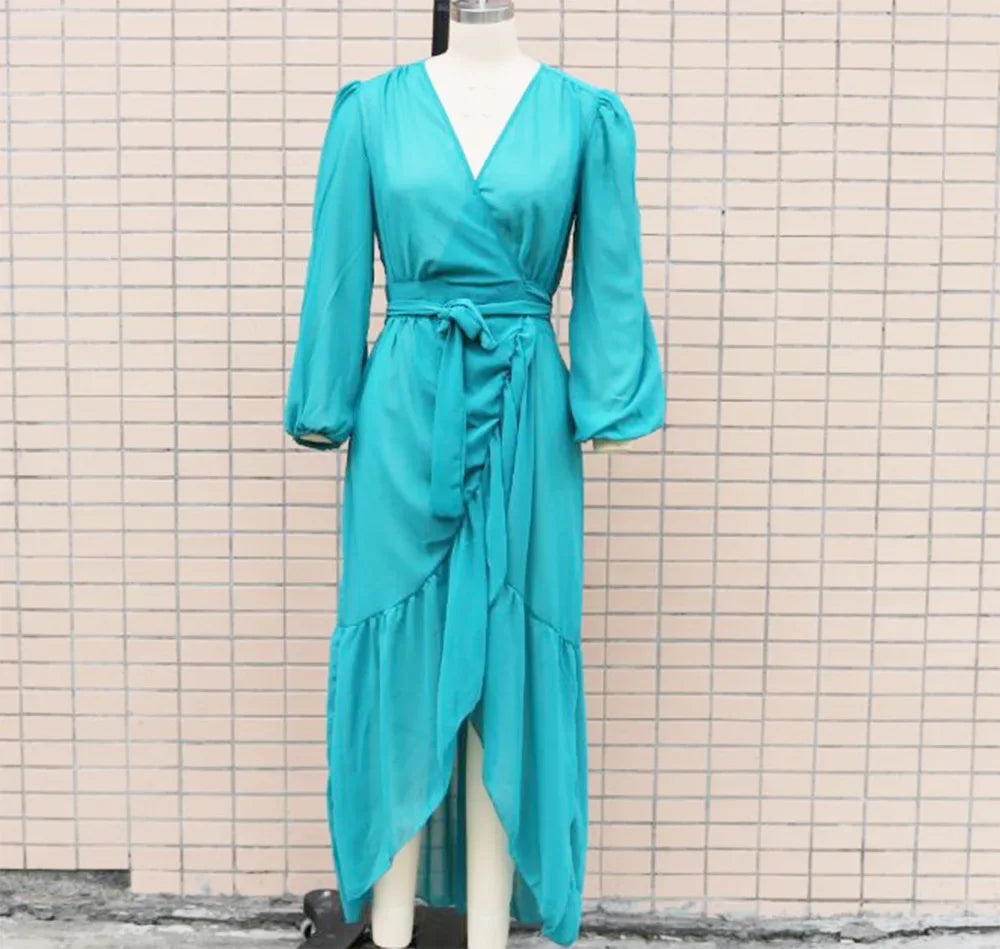 2024 New Lace Up Bikini Cover Ups for Women Maxi Dresses Solid Long Sleeve Beach Dress